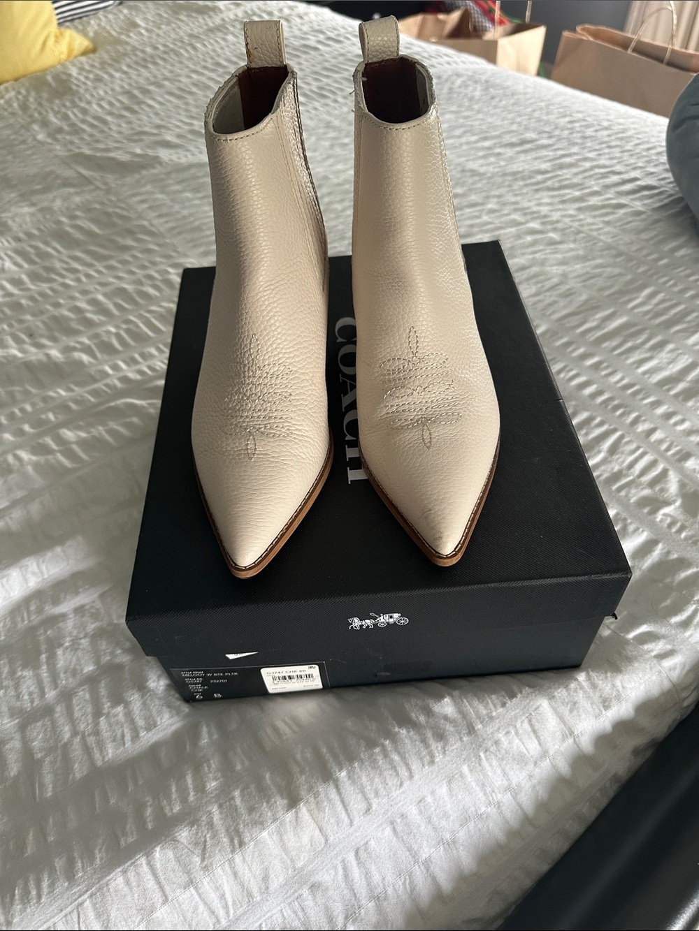 Coach Cream Leather Pointed Chelsea Ankle Boots